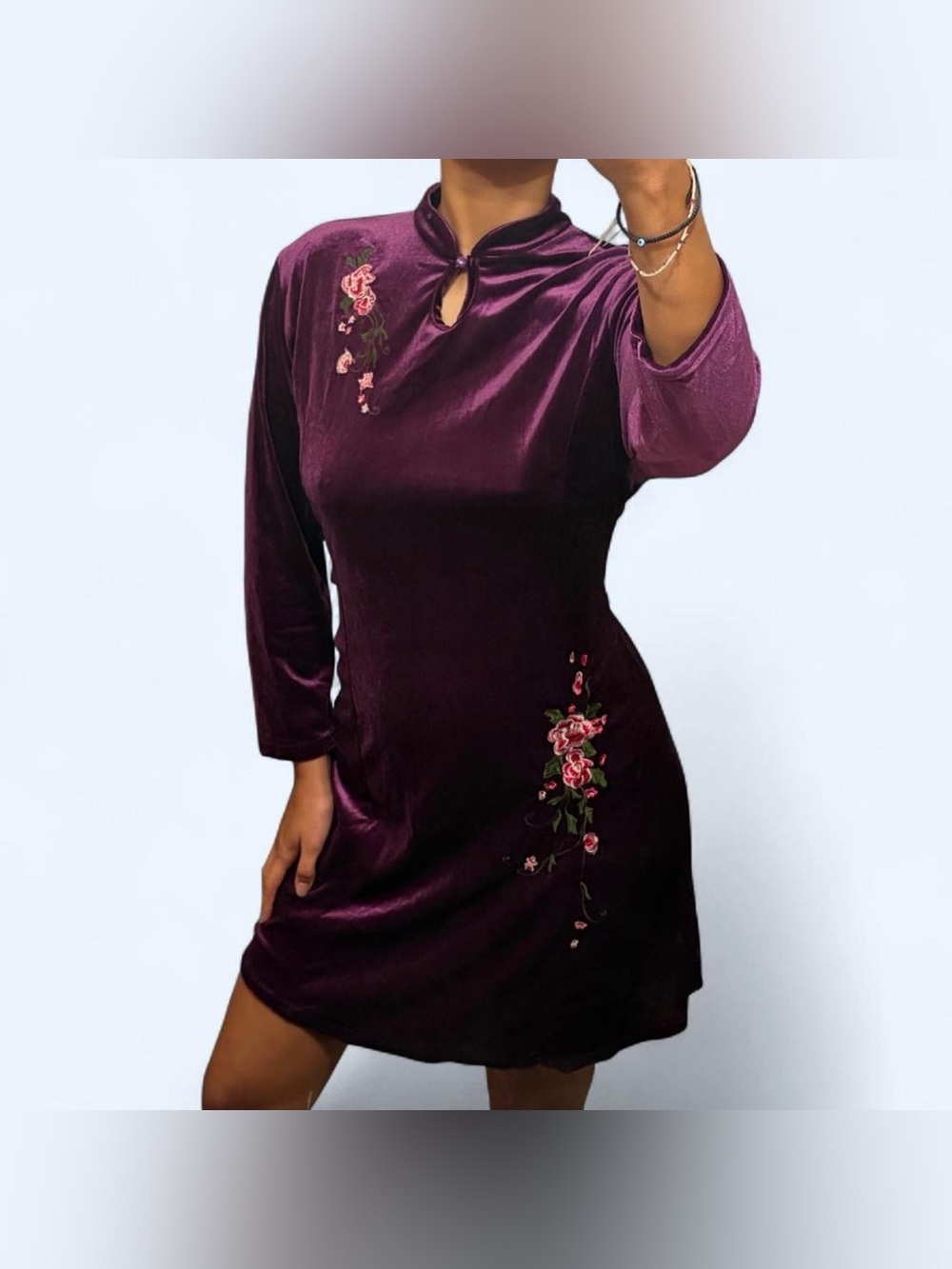 Whimsigoth Floral Velvet Purple Dress!